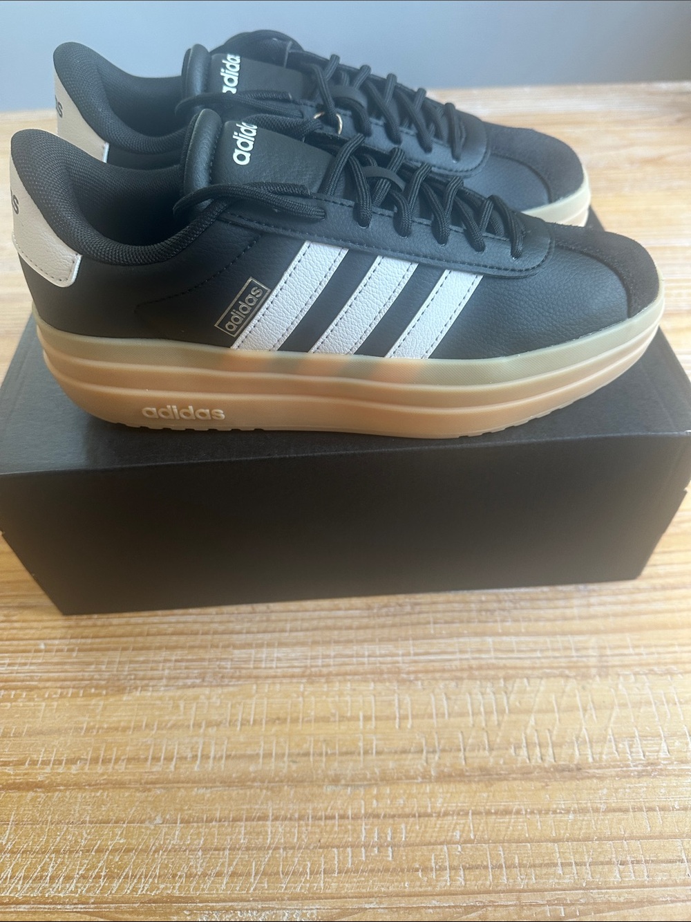 Adidas VL Court Bold Black Sneakers with White Stripes and Gum Platform Sole
